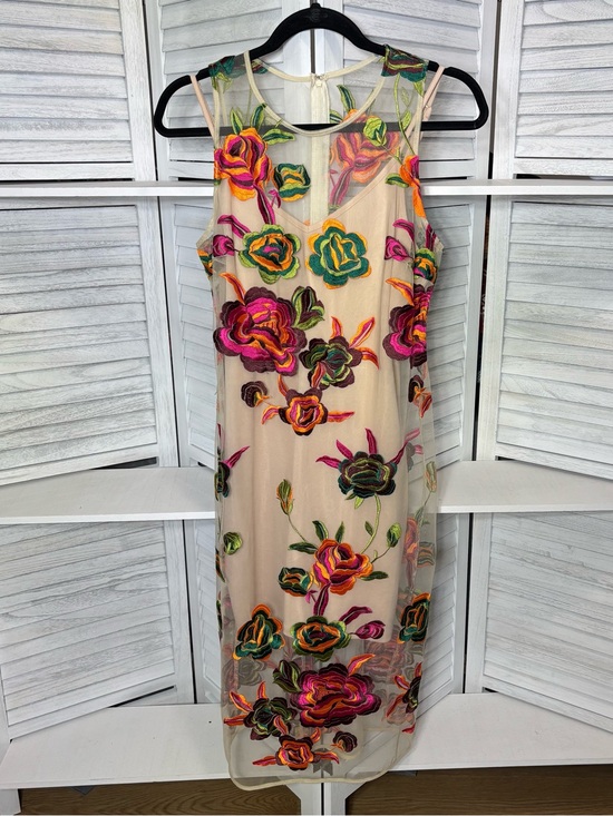 Alexia Admor Dresses & Skirts - Alexia Admor Nude Illusion Floral Embroidered Mesh Midi Dress Size Small